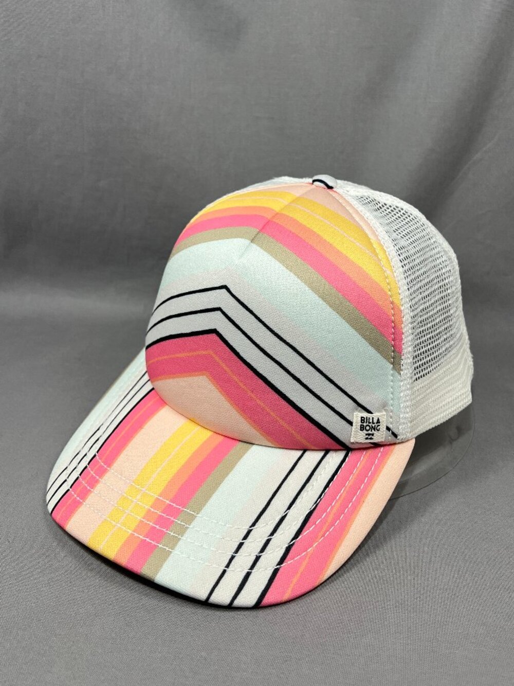 Billabong Heritage Mashup Adult Trucker Hat Mesh Snapback Cap Retro Stripe Pink